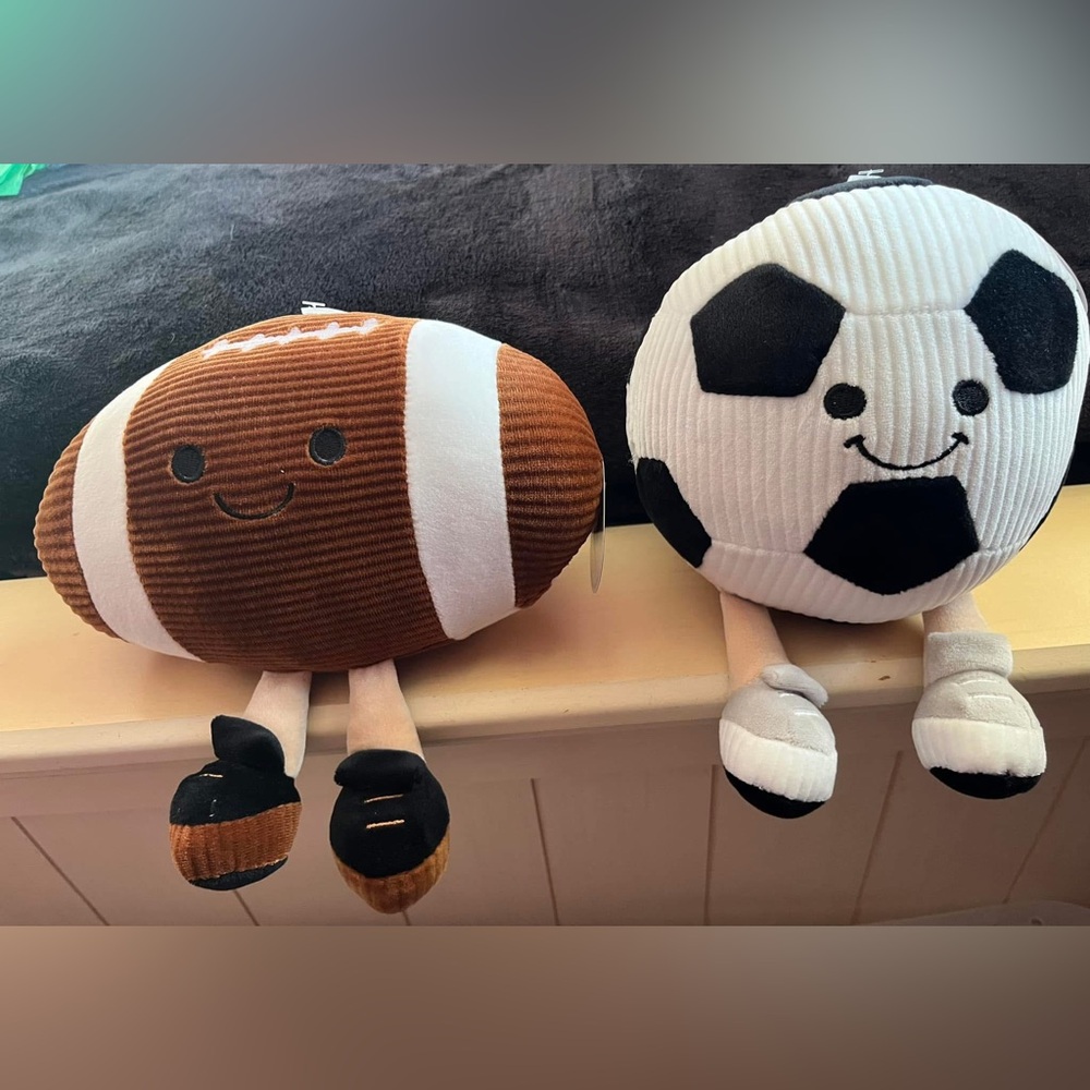 Smiling Plush Football and Soccer Ball Set